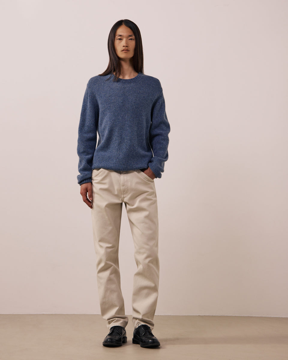 Pull Homme en Laine Vierge Bleu Denim Shetland Crew - Image 2