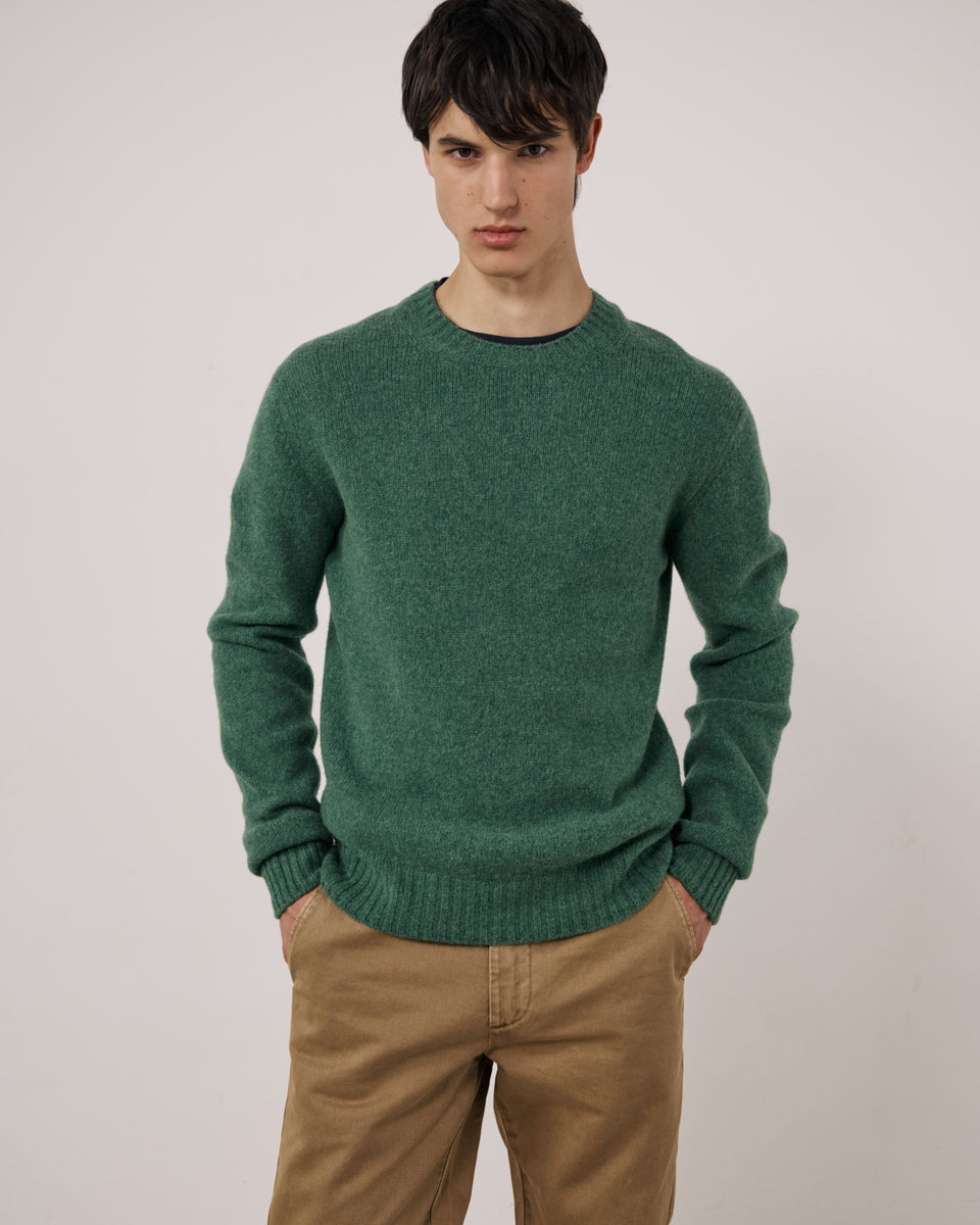Pull Homme en Laine Vierge Vert Shetland Crew - Image principale