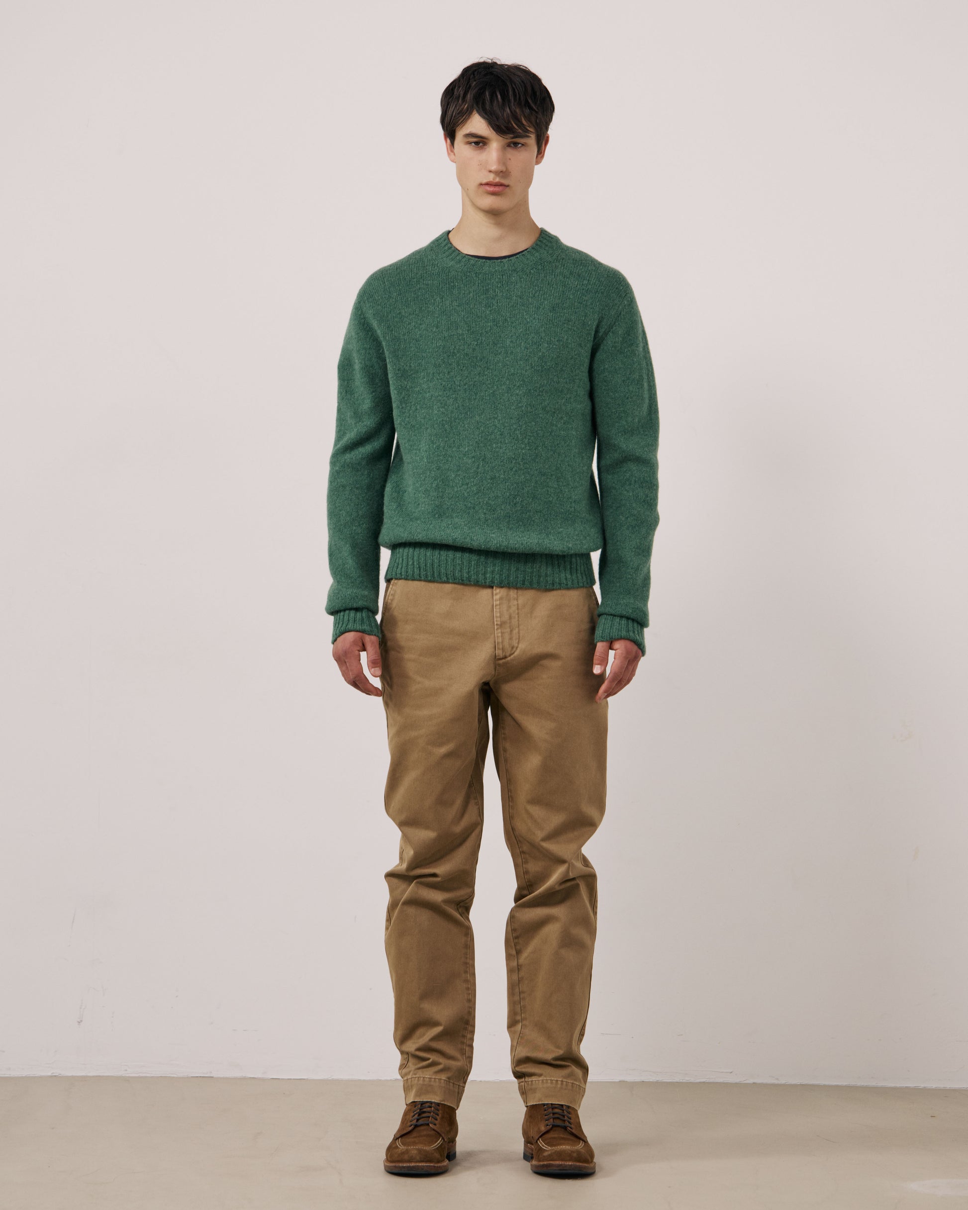 Pull Homme en Laine Vierge Vert Shetland Crew