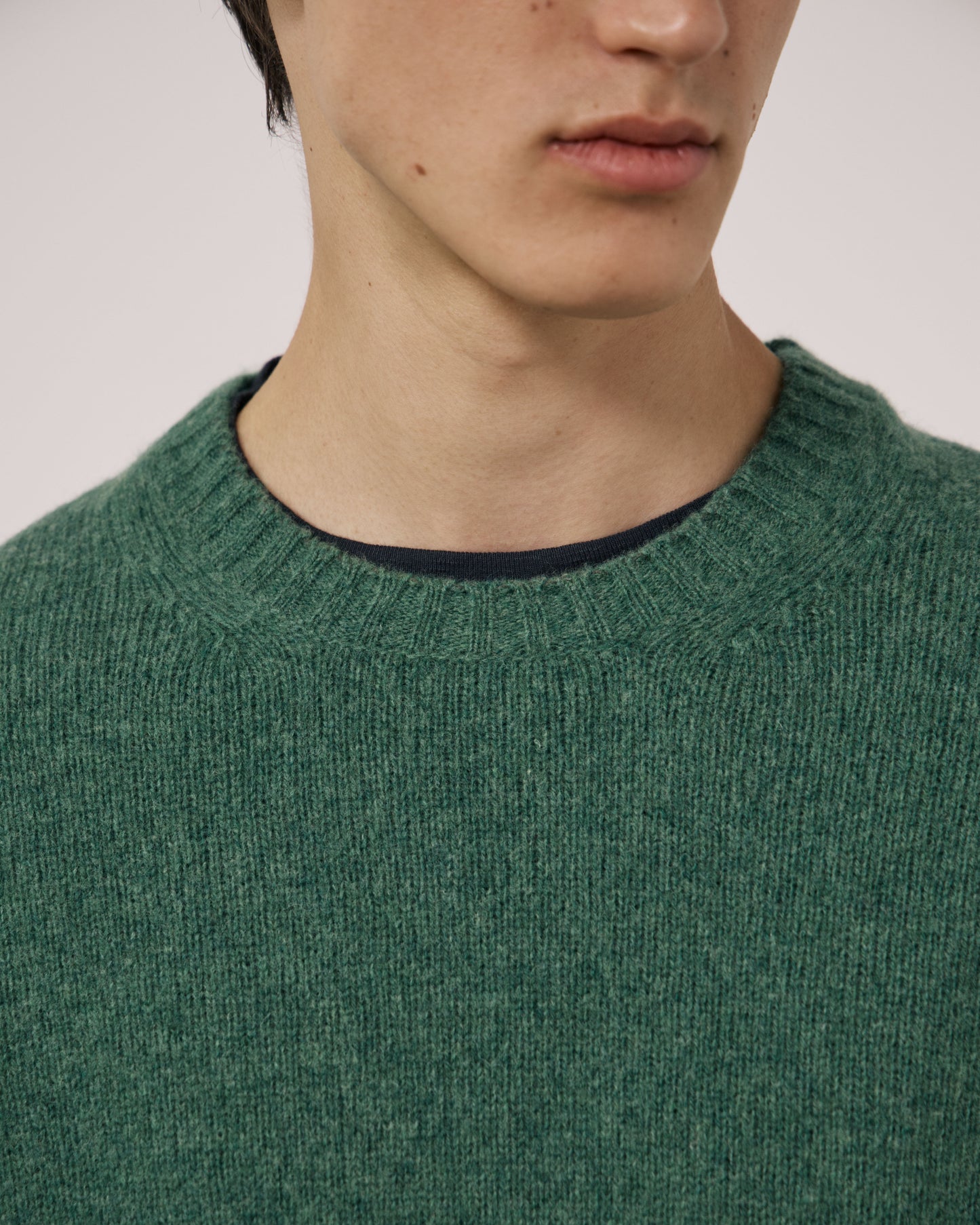Pull Homme en Laine Vierge Vert Shetland Crew