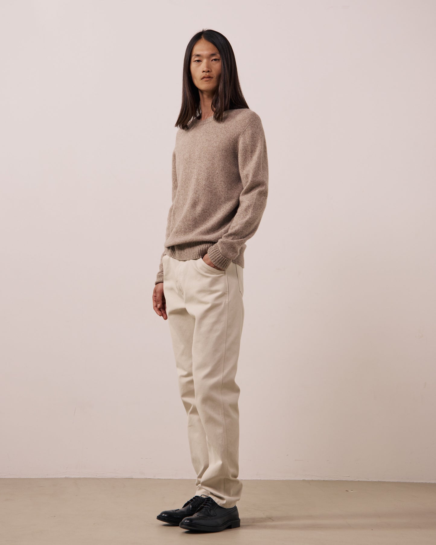 Pull Homme en Laine Mérinos Extrafine Tabac Seamless Crew