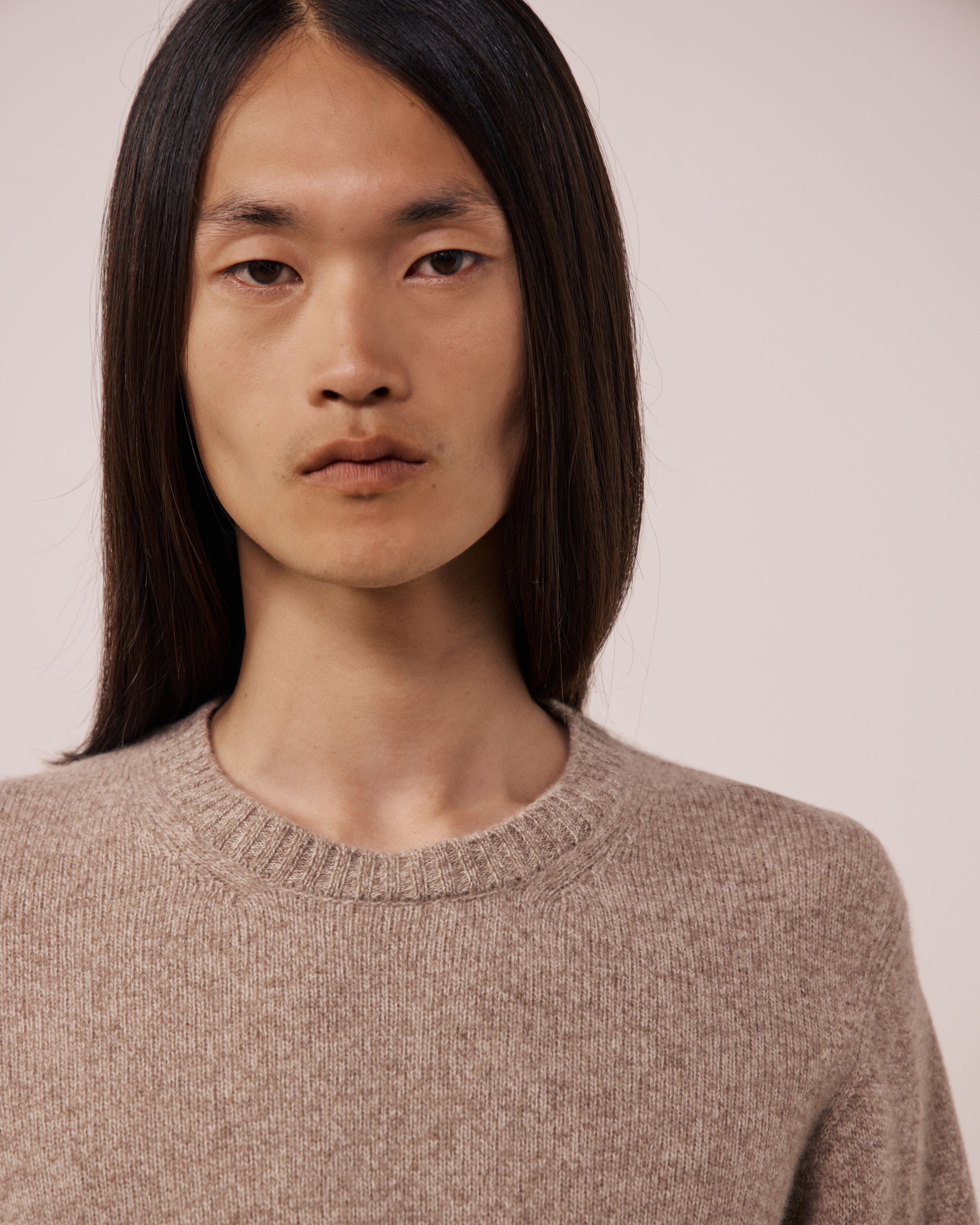 Pull Homme en Laine Mérinos Extrafine Tabac Seamless Crew