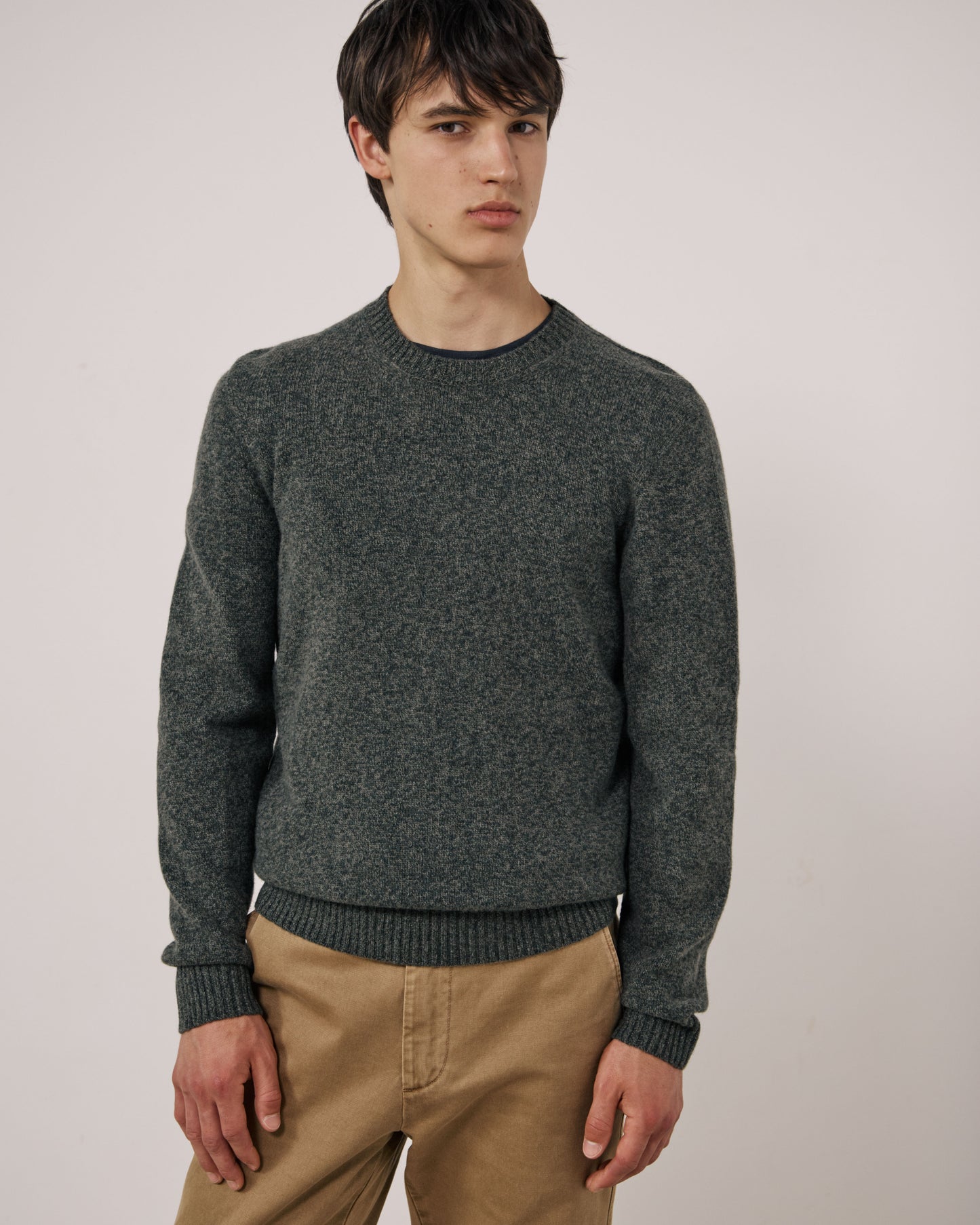 Pull Homme en Laine Mérinos Extrafine Vert Camo Seamless Crew