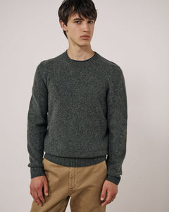 Pull Homme en Laine Mérinos Extrafine Vert Camo Seamless Crew