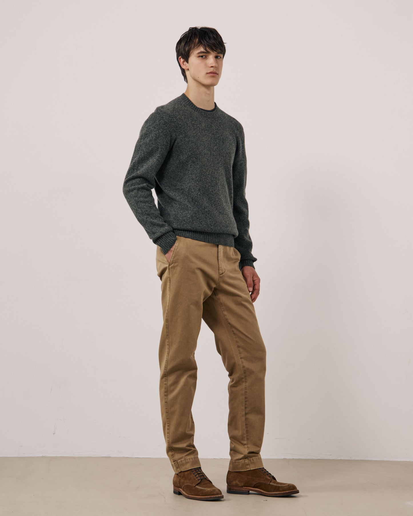 Pull Homme en Laine Mérinos Extrafine Vert Camo Seamless Crew