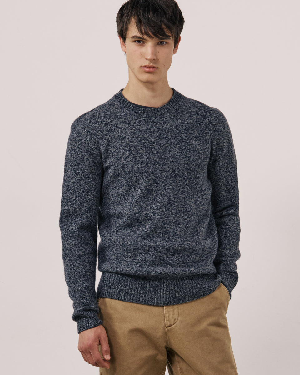 Jersey de lana merino extrafina azul marino para hombre Seamless Crew - Image principale