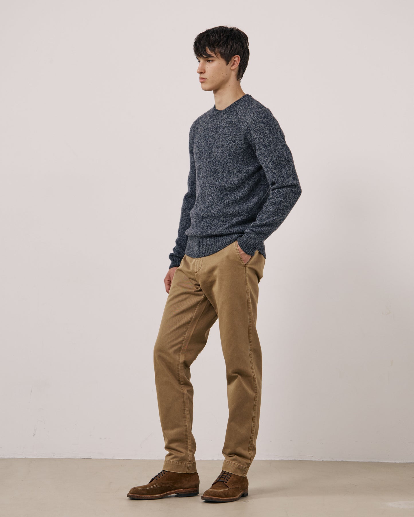 Pull Homme en Laine Mérinos Extrafine Bleu Marine Seamless Crew