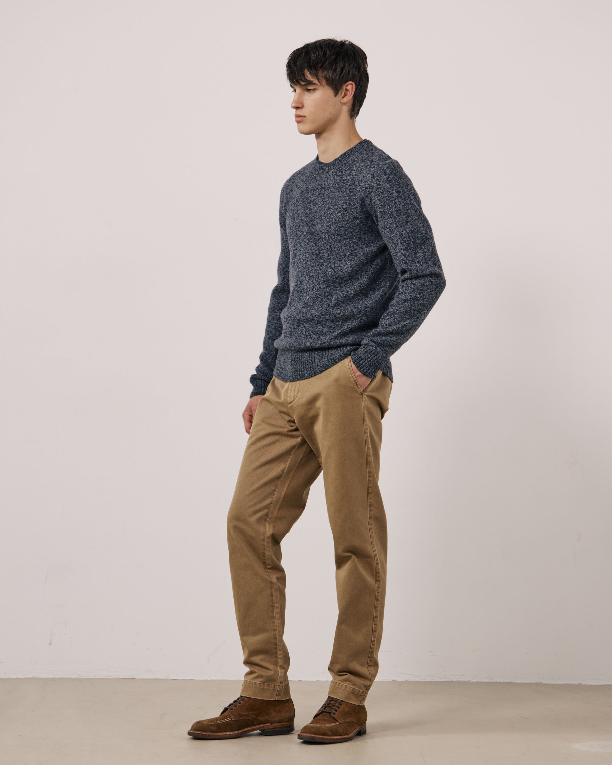 Pull Homme en Laine Mérinos Extrafine Bleu Marine Seamless Crew