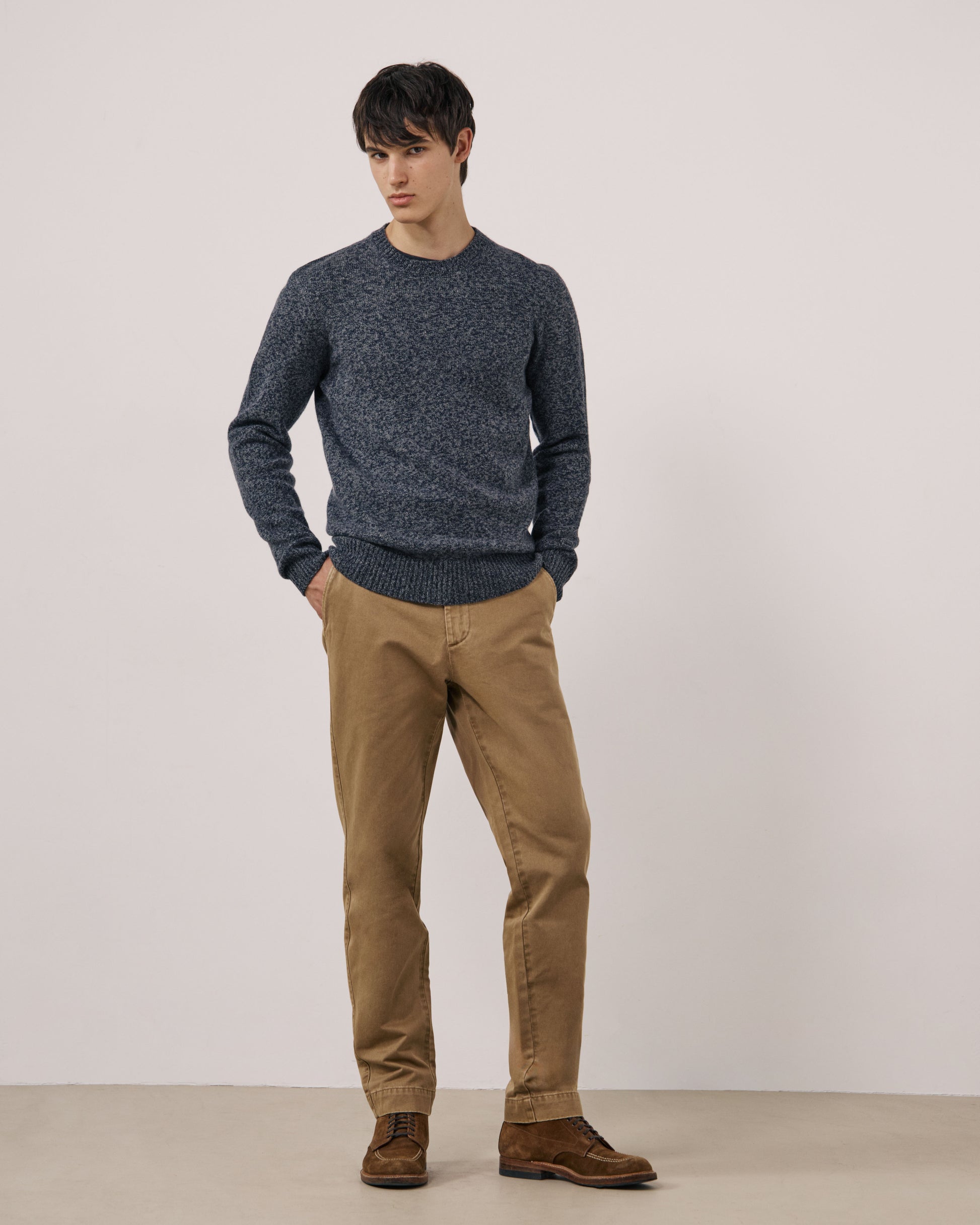 Pull Homme en Laine Mérinos Extrafine Bleu Marine Seamless Crew