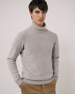 Pull Homme en Laine Mérinos Extrafine Gris Seamless Roll Neck