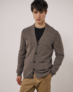 Pull Homme en Laine Mérinos Extrafine Taupe Seamless Cardigan