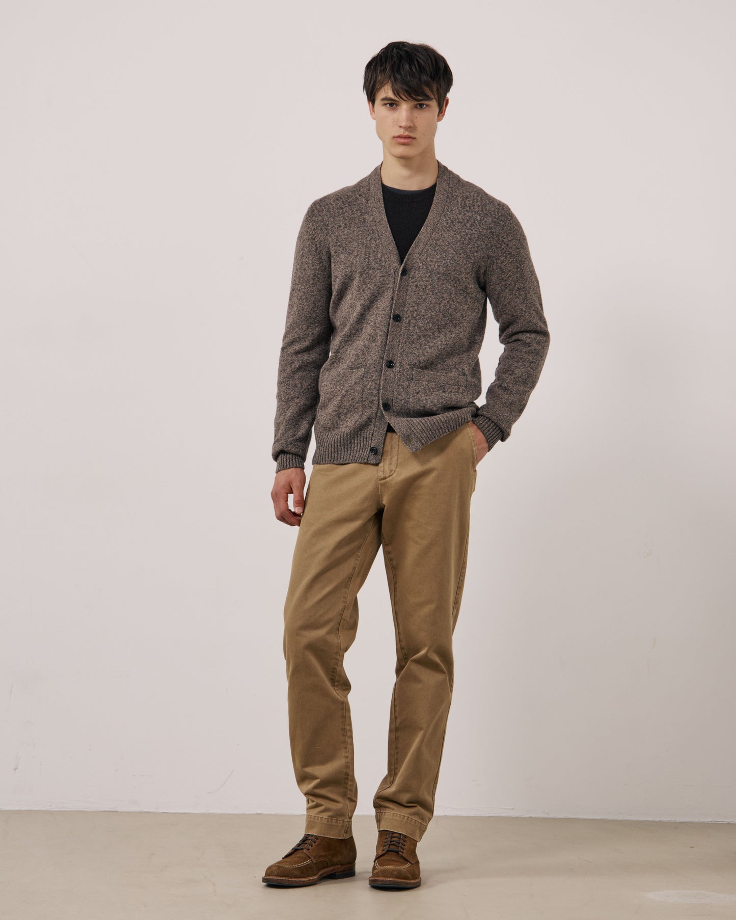 Pull Homme en Laine Mérinos Extrafine Taupe Seamless Cardigan