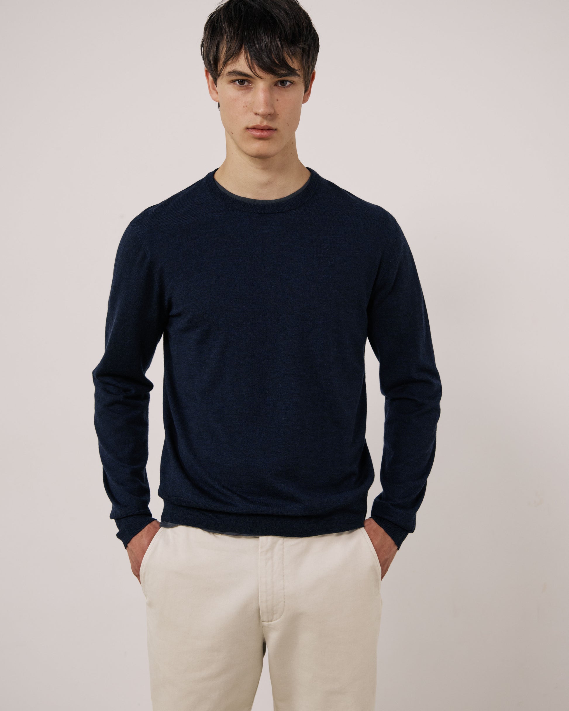 Pull Homme en Laine Extrafine Bleu Marine Merino Crew