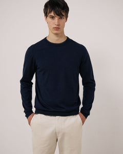 Pull Homme en Laine Extrafine Bleu Marine Merino Crew