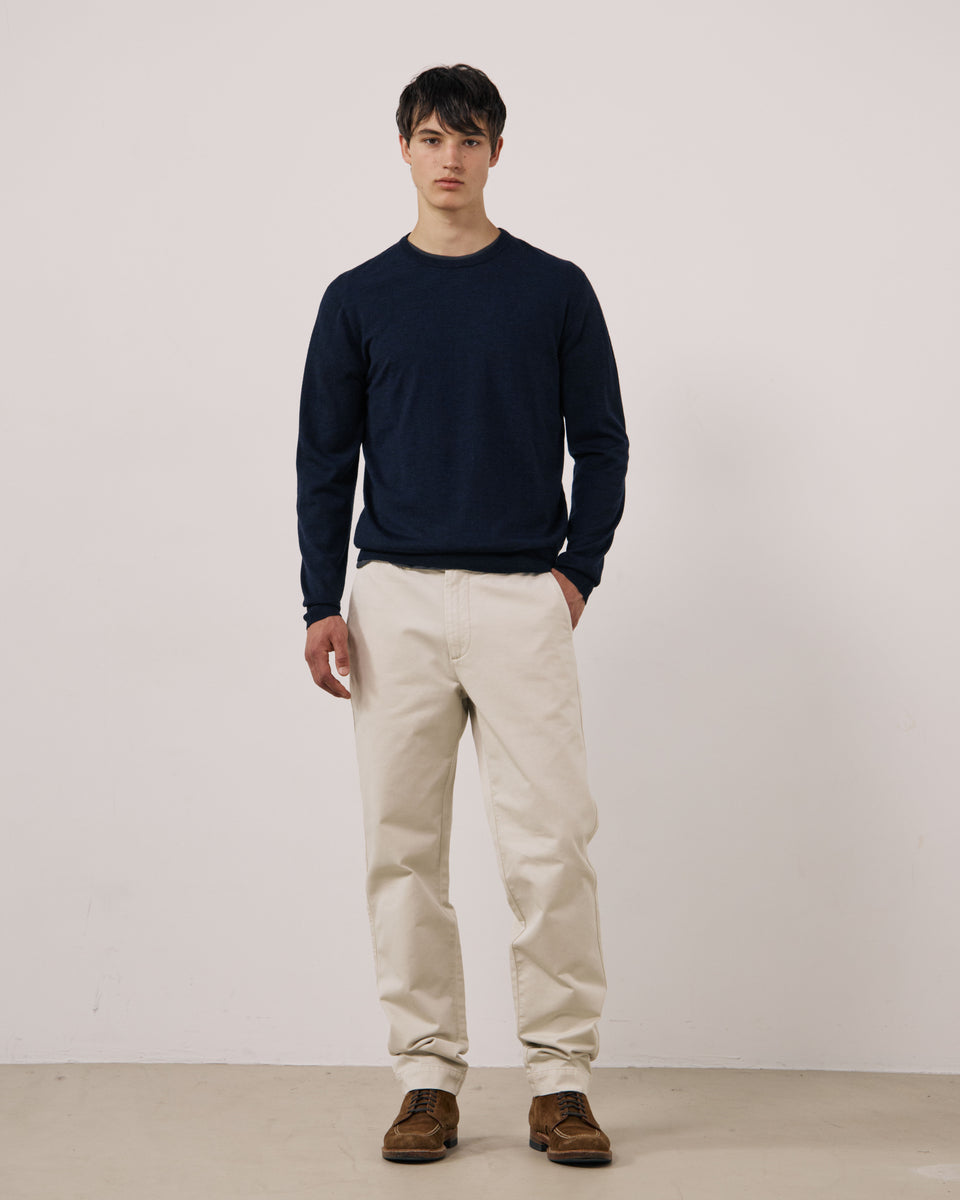 Pull Homme en Laine Extrafine Bleu Marine Merino Crew - Image 2