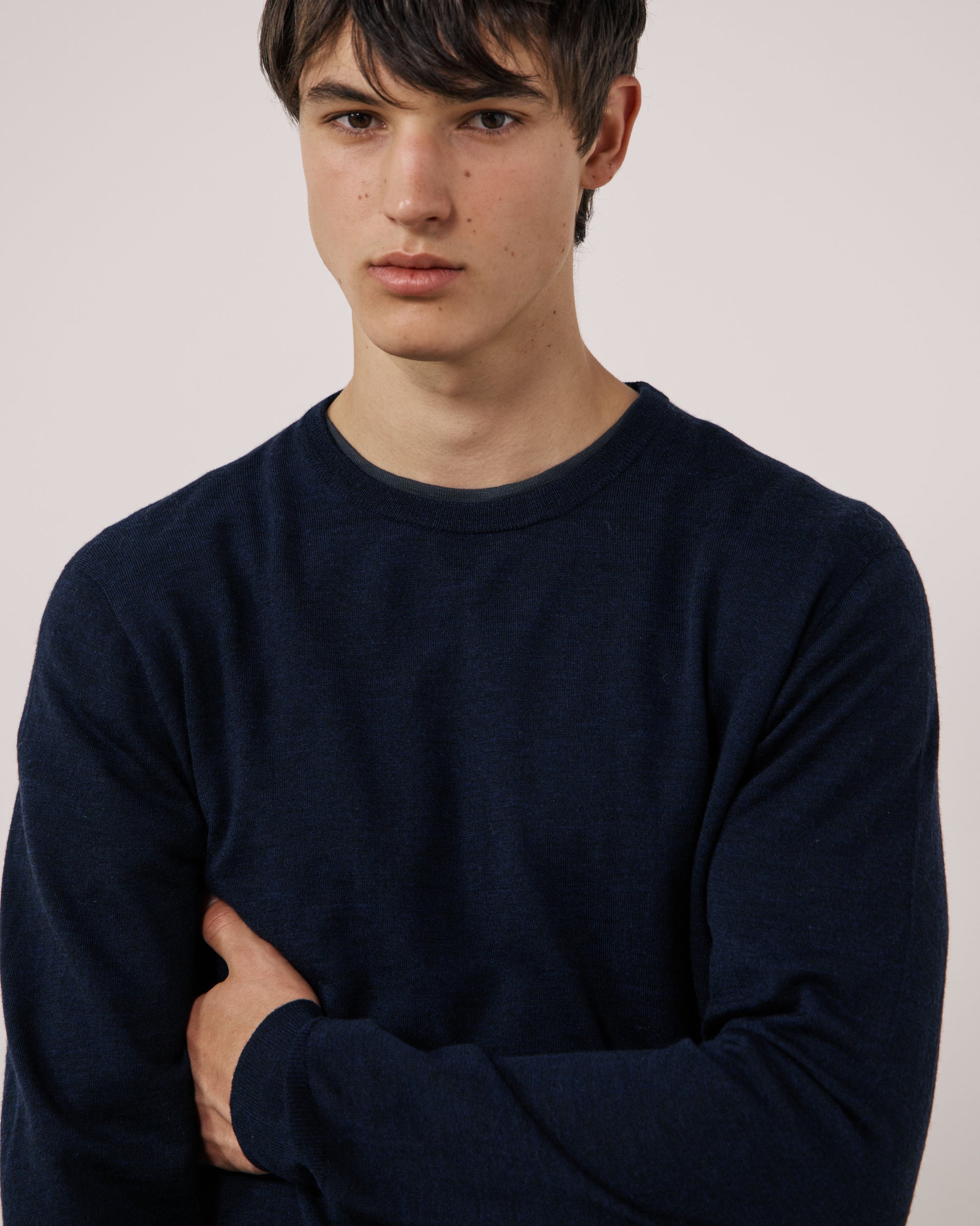 Pull Homme en Laine Extrafine Bleu Marine Merino Crew
