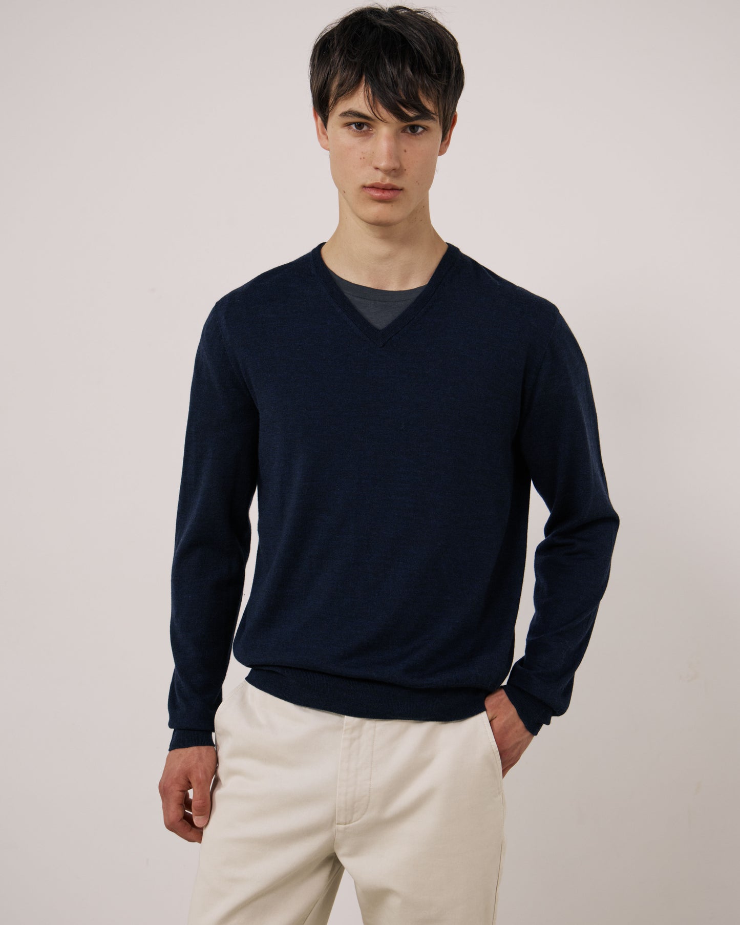 Pull Homme en Laine Extrafine Bleu Marine Merino Vee