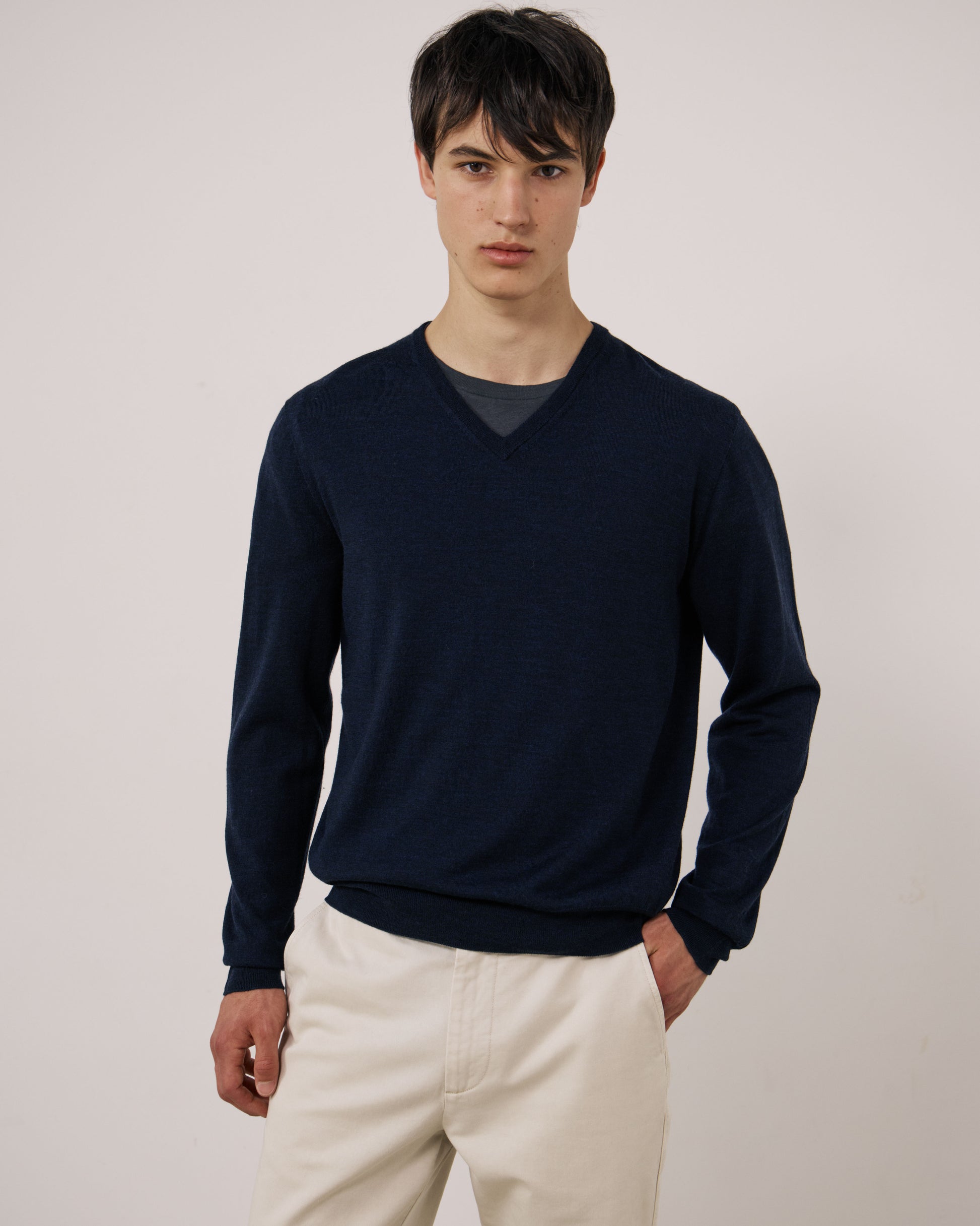 Pull Homme en Laine Extrafine Bleu Marine Merino Vee