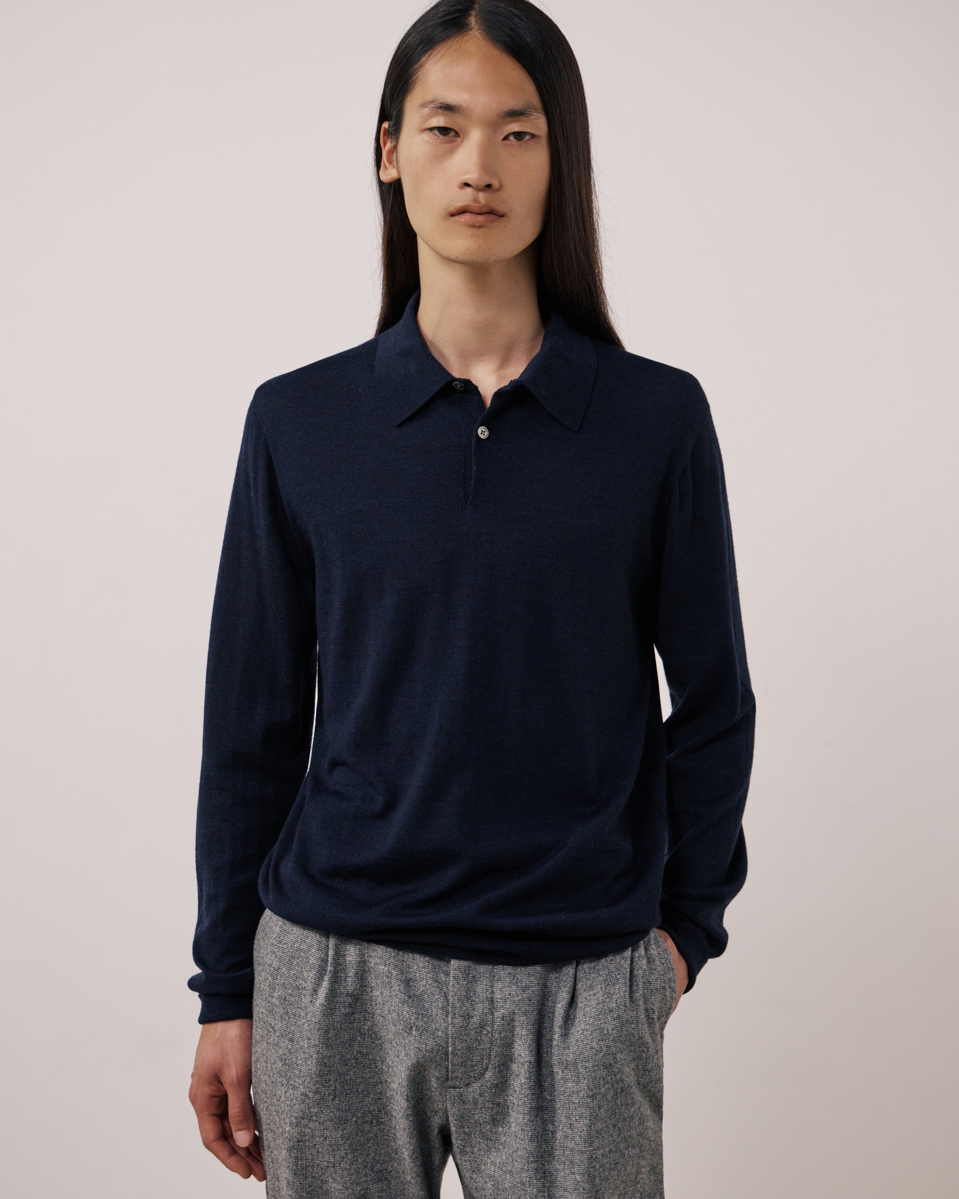 Pull Homme en Laine Extrafine Bleu Marine Merino Polo