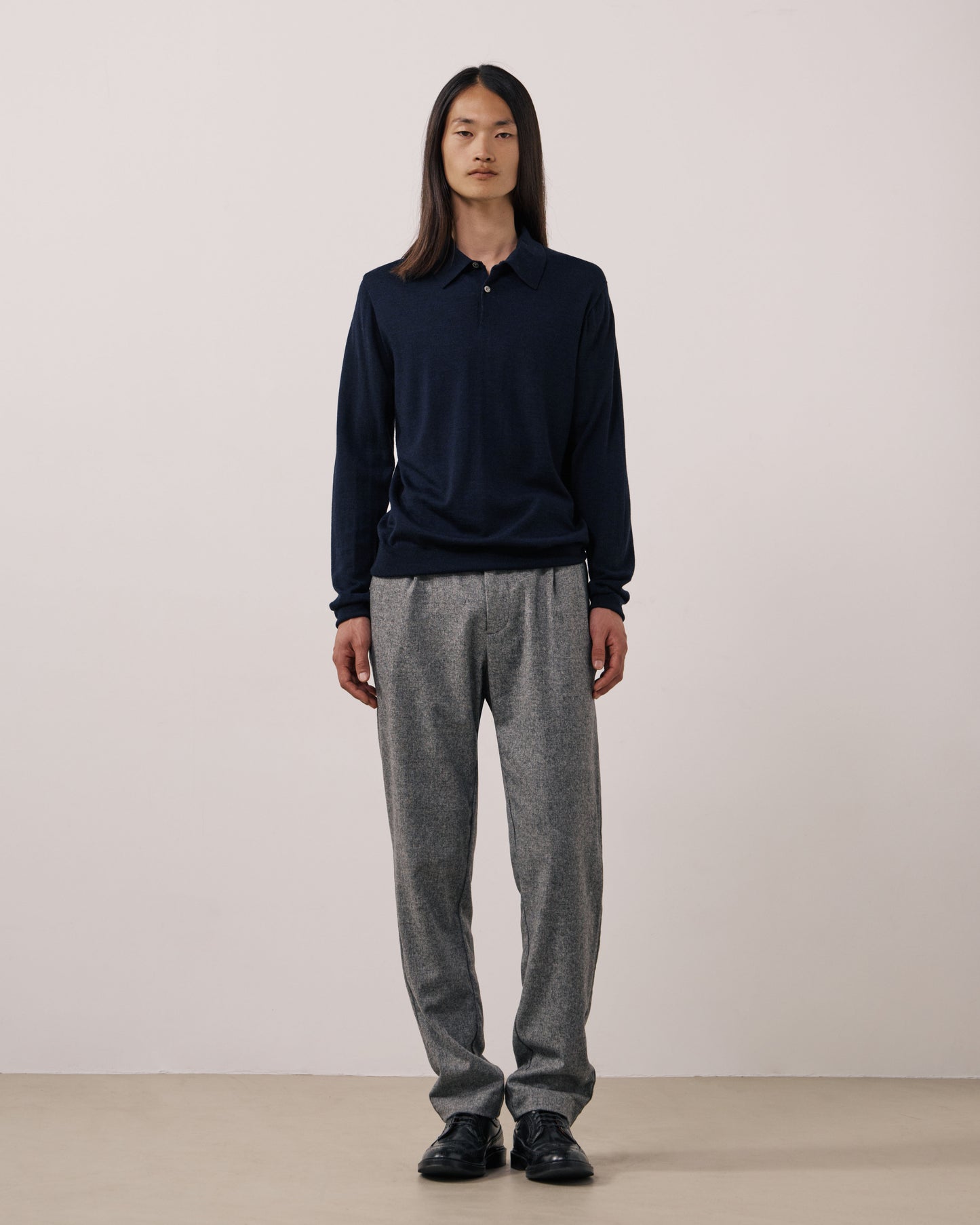 Pull Homme en Laine Extrafine Bleu Marine Merino Polo
