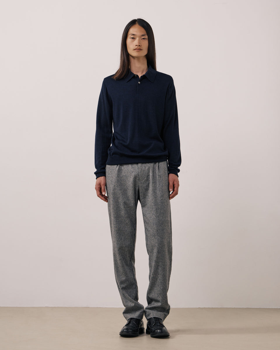 Pull Homme en Laine Extrafine Bleu Marine Merino Polo - Image 2