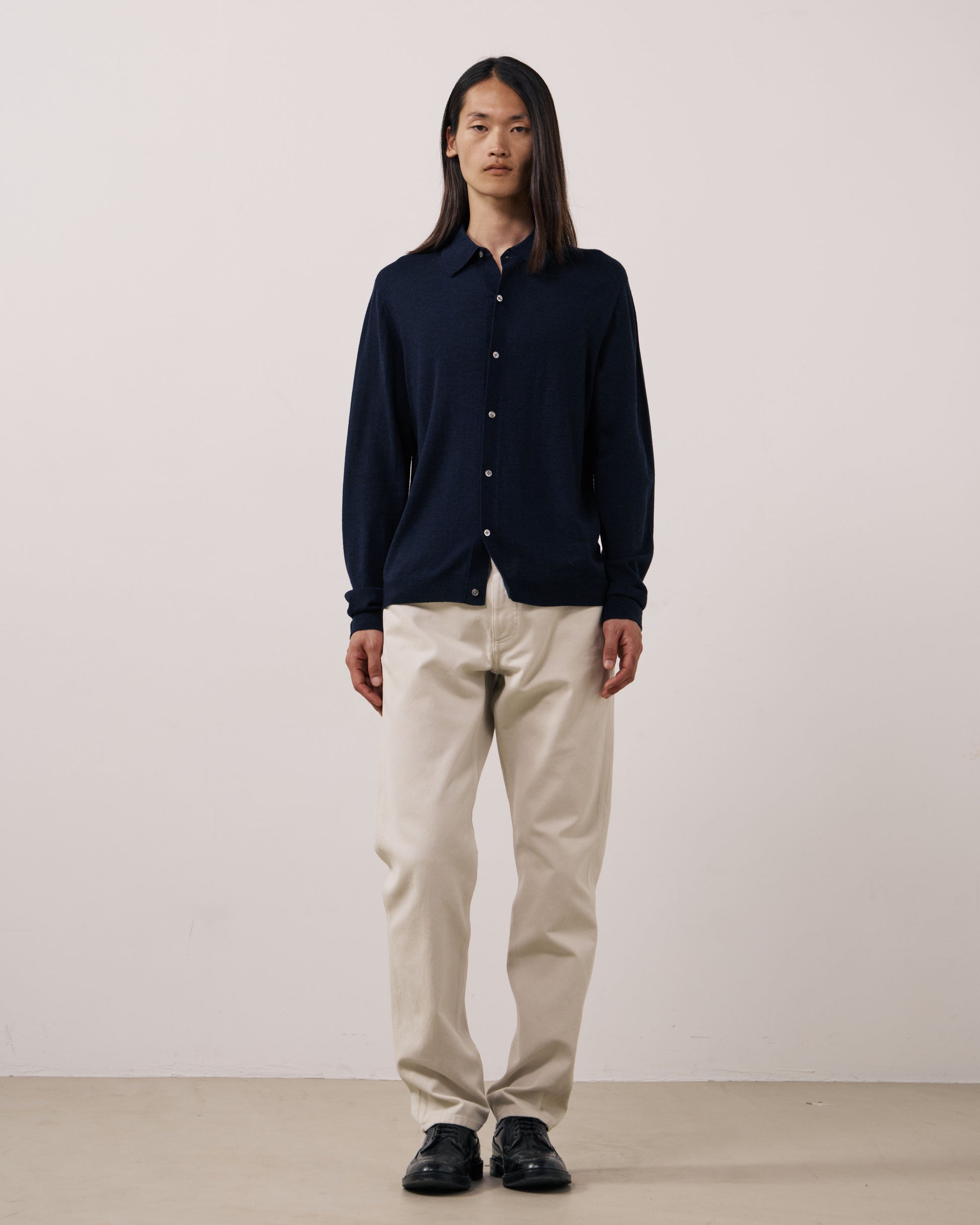 Pull Homme en Laine Extrafine Bleu Marine Merino Polo