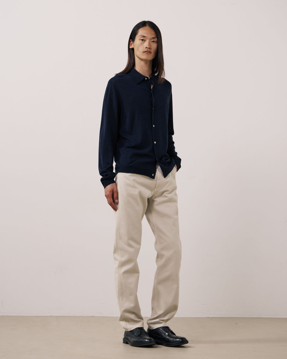 Pull Homme en Laine Extrafine Bleu Marine Merino Polo - Image 3