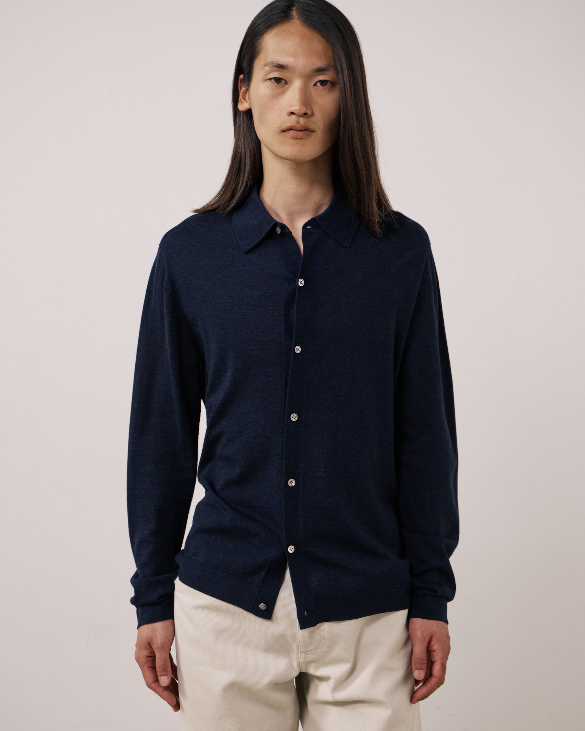 Pull Homme en Laine Extrafine Bleu Marine Merino Polo