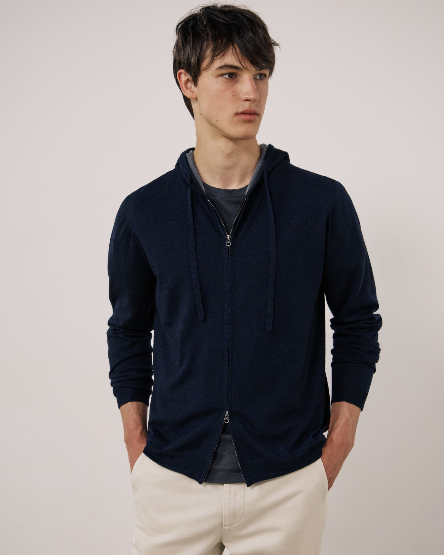 Pull Homme en Laine Extrafine Bleu Marine Merino Hoody