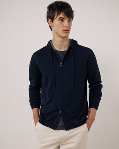 Pull Homme en Laine Extrafine Bleu Marine Merino Hoody