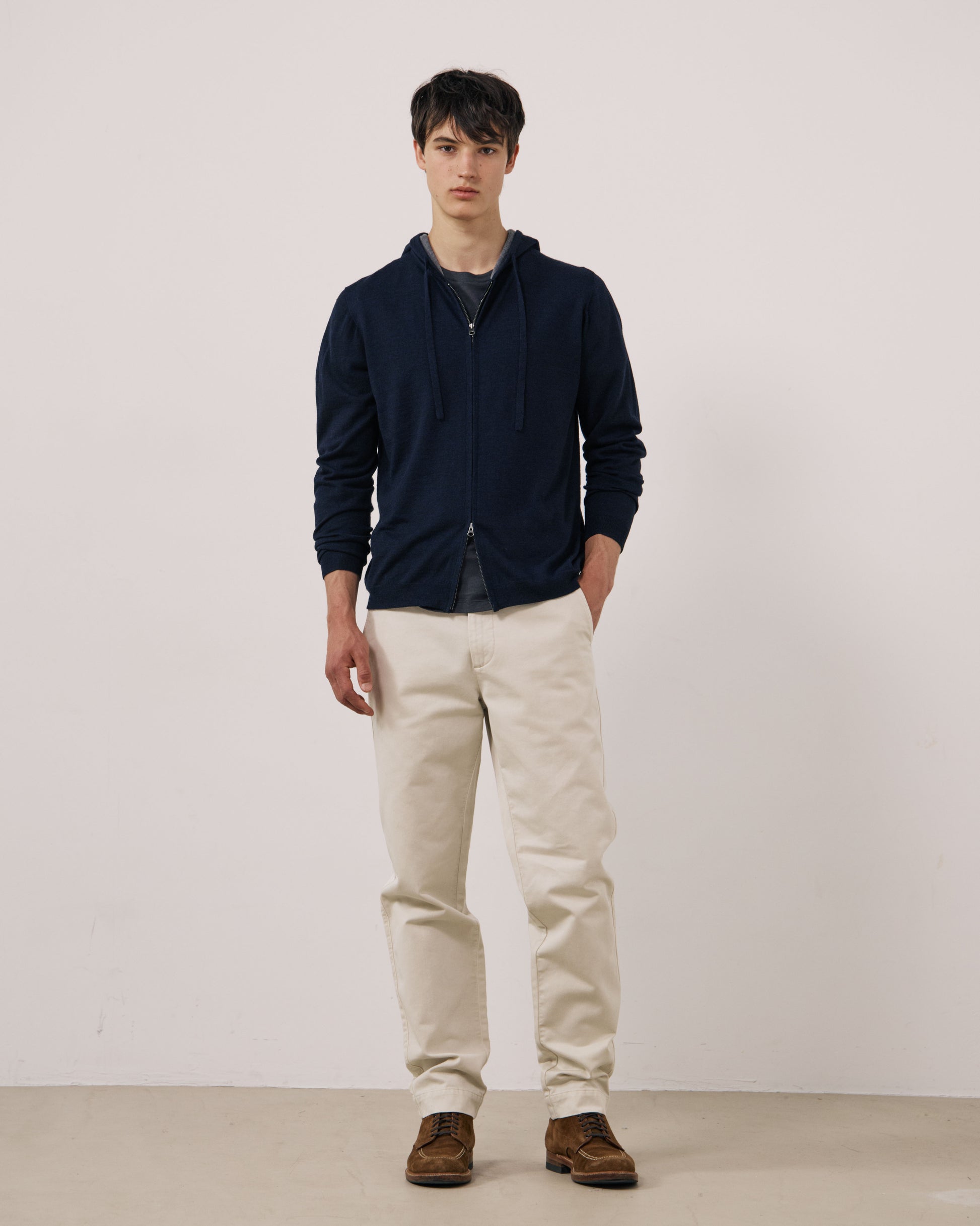 Pull Homme en Laine Extrafine Bleu Marine Merino Hoody