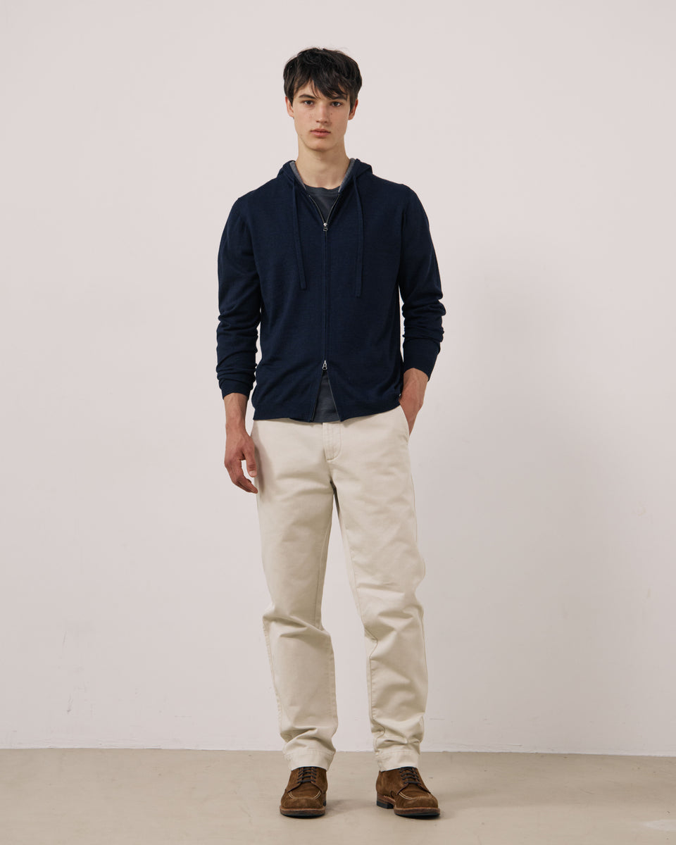 Pull Homme en Laine Extrafine Bleu Marine Merino Hoody - Image 2