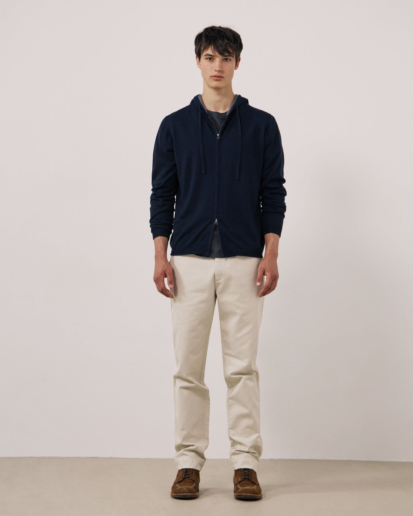 Pull Homme en Laine Extrafine Bleu Marine Merino Hoody
