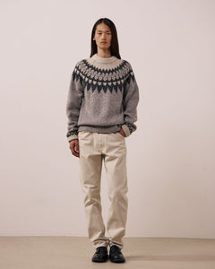 Pull Homme en Laine Alpaga & Mérinos Gris Donegal Jacquard Crew