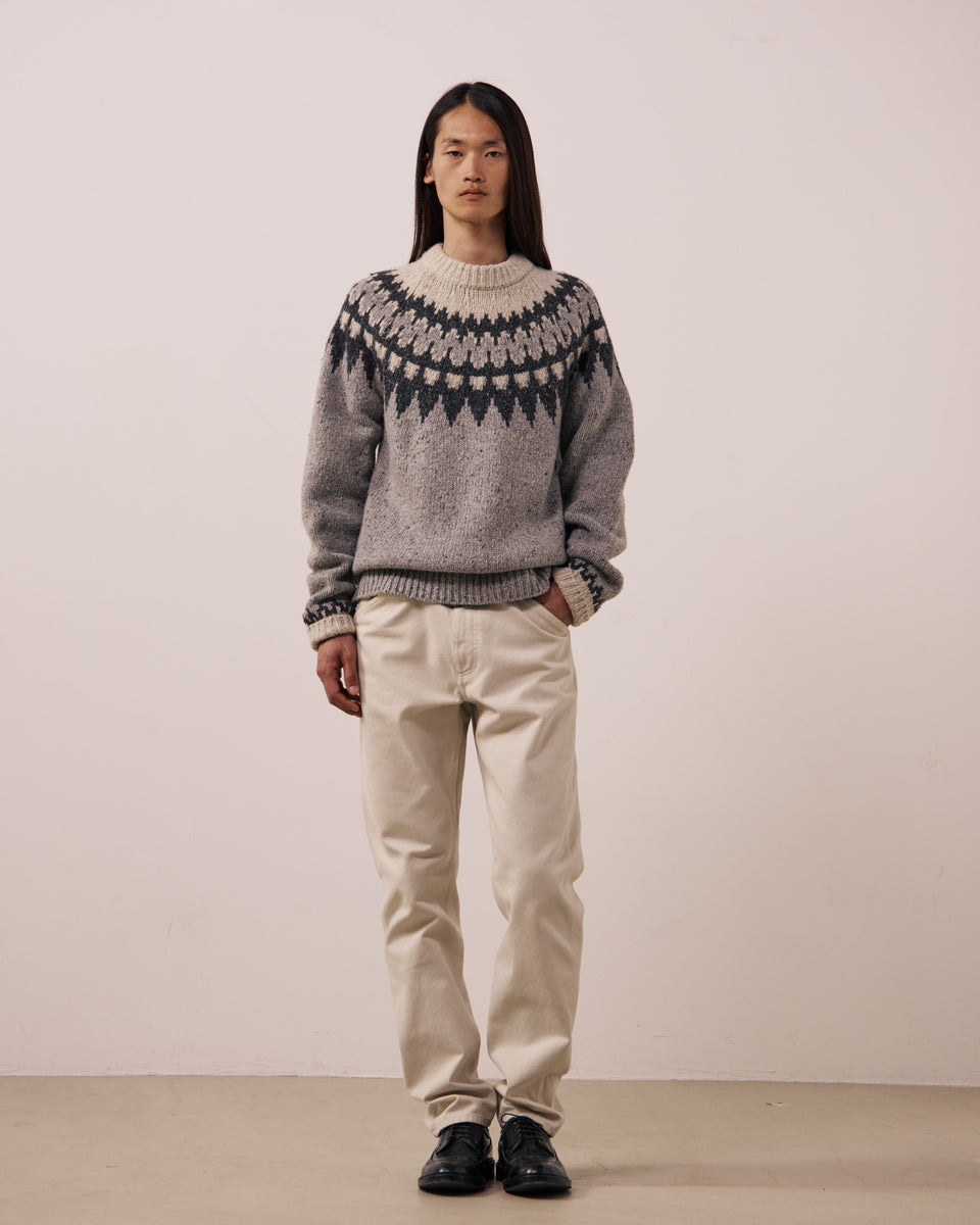 Jersey de lana de alpaca y merino gris para hombre Donegal Jacquard Crew - Image principale