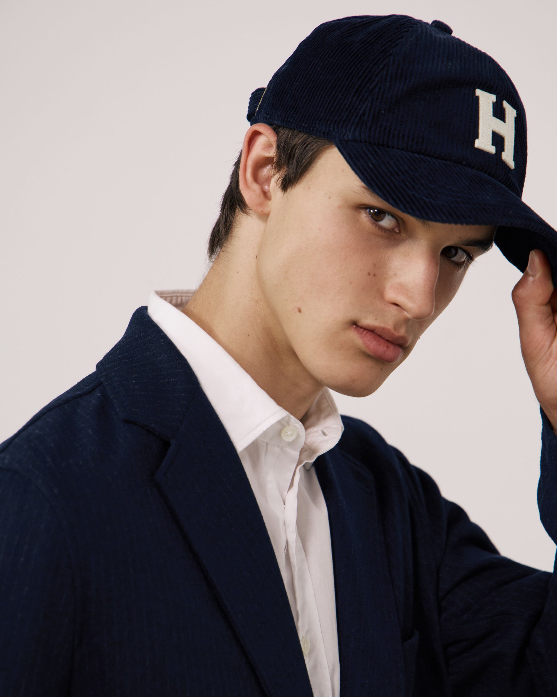 Casquette Homme en Velours Côtelé Bleu Marine