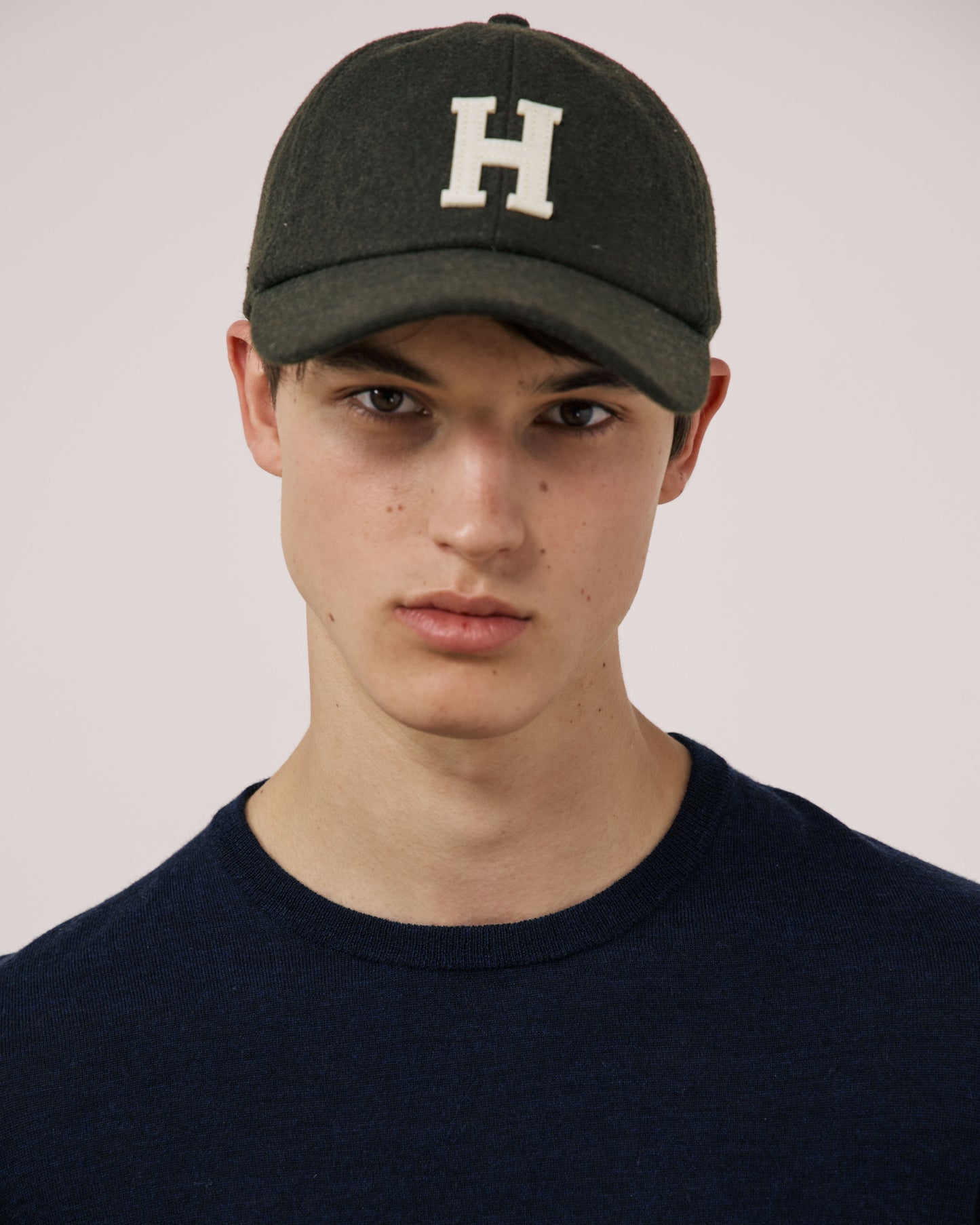 Casquette Homme en Laine Mélangée Vert Olive