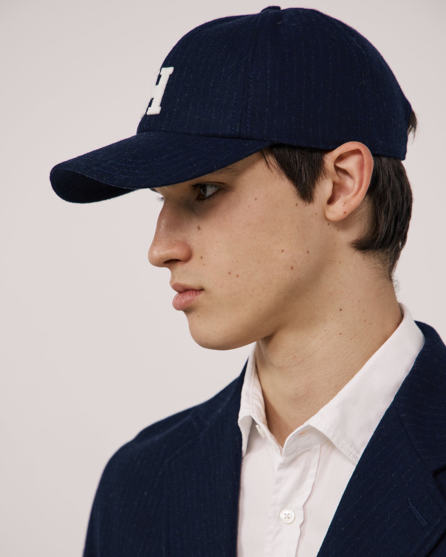 Casquette Homme en Flanelle de Laine à Rayures Bleu Marine H