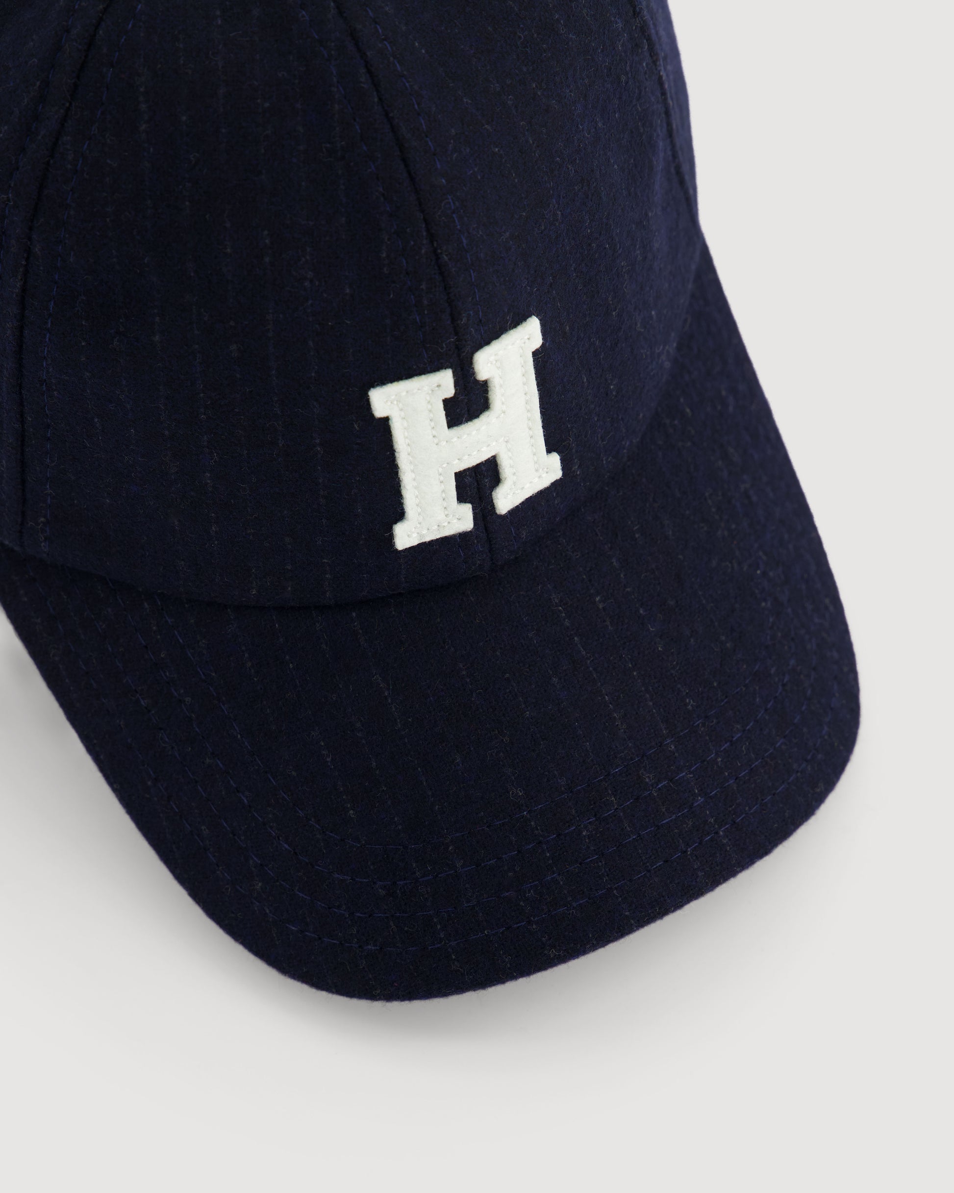 Casquette Homme en Flanelle de Laine à Rayures Bleu Marine H