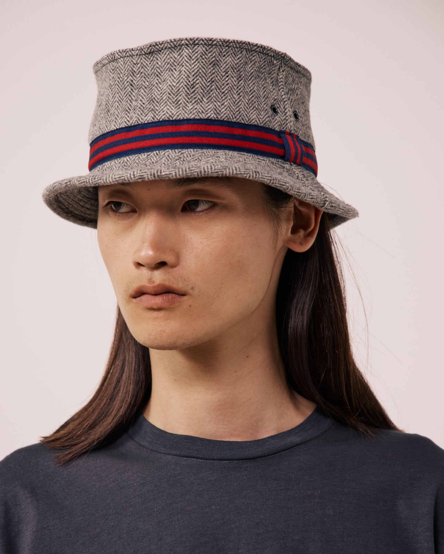 Chapeau Homme en Laine à Chevrons Gris Pork Pie