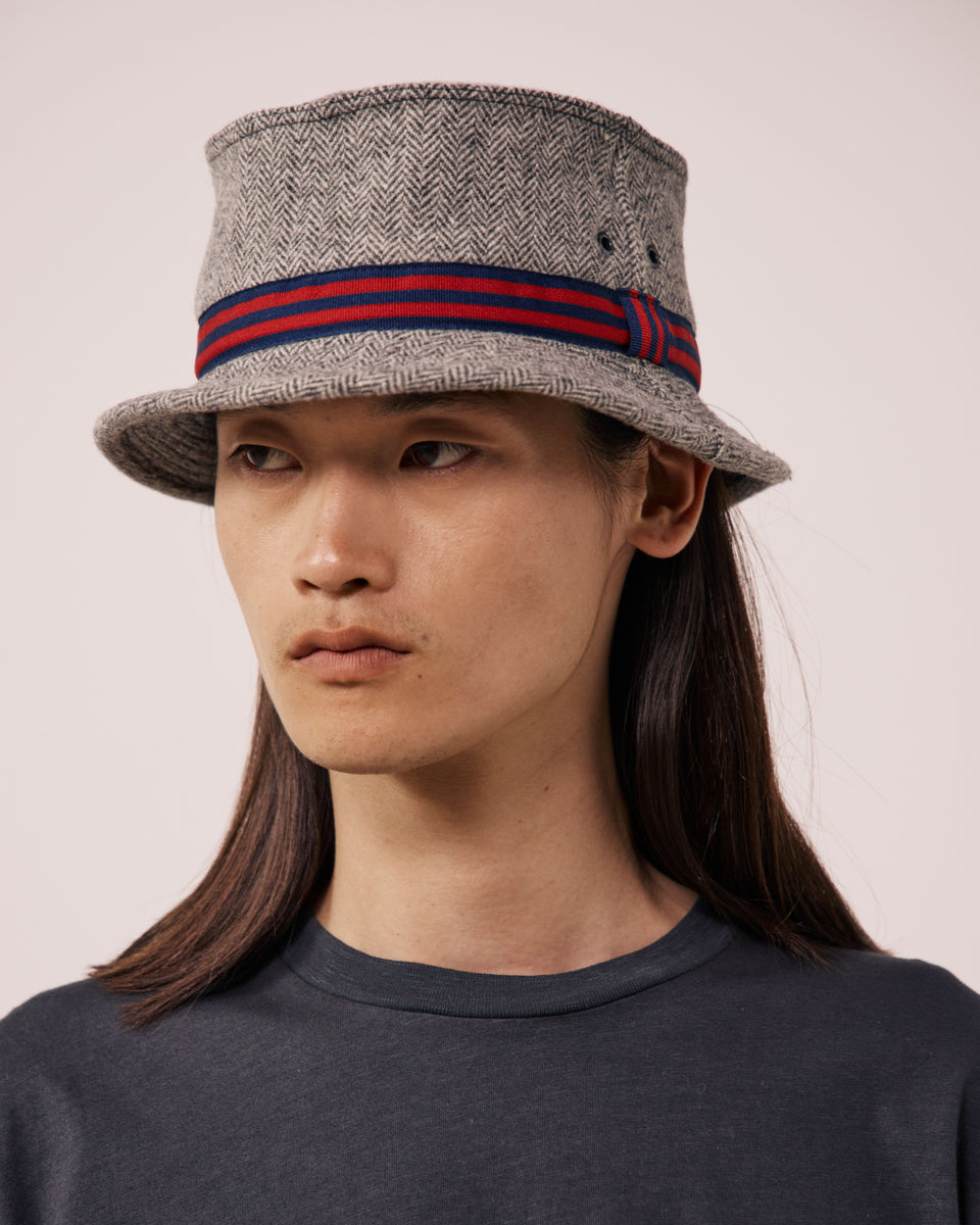 Cappello da uomo in lana a spina di pesce grigio Pork Pie - Image 2