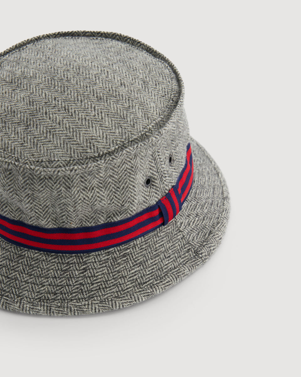 Cappello da uomo in lana a spina di pesce grigio Pork Pie - Image 3