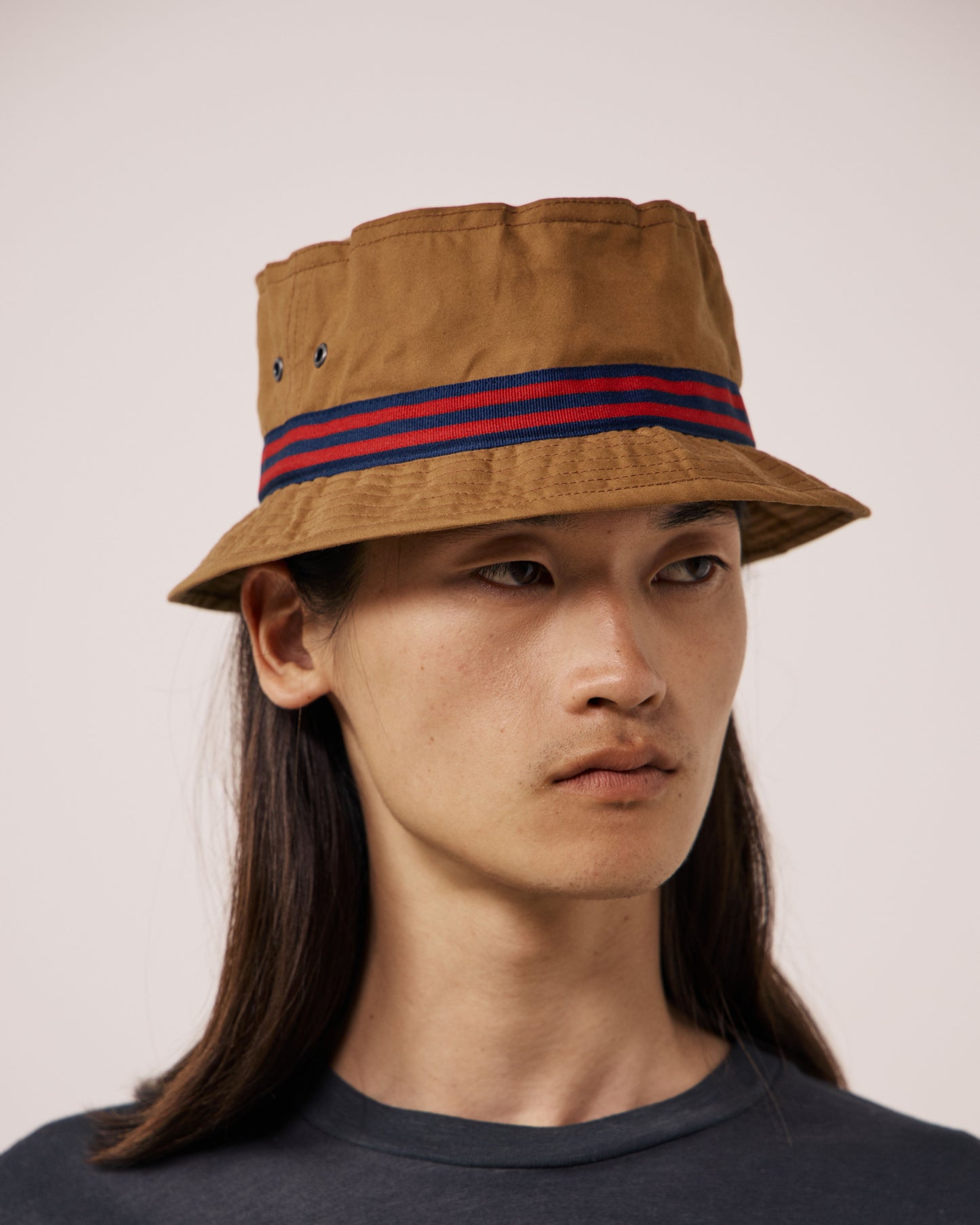Chapeau Homme en Gabardine de Coton Camel Pork Pie