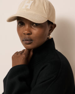 Casquette Femme en Velours Côtelé Crème