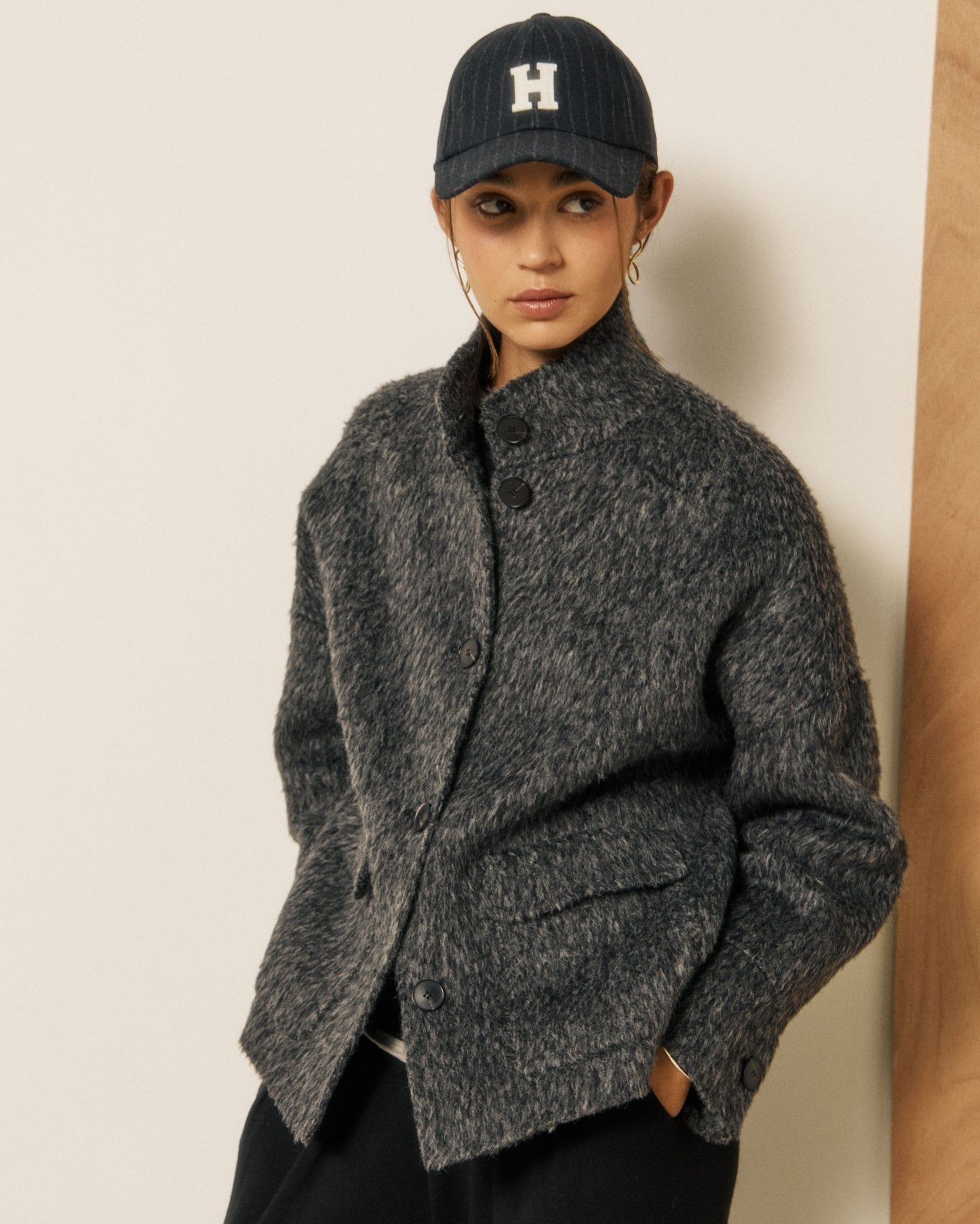 Casquette Femme en Flanelle à Rayures Bleu Nuit H