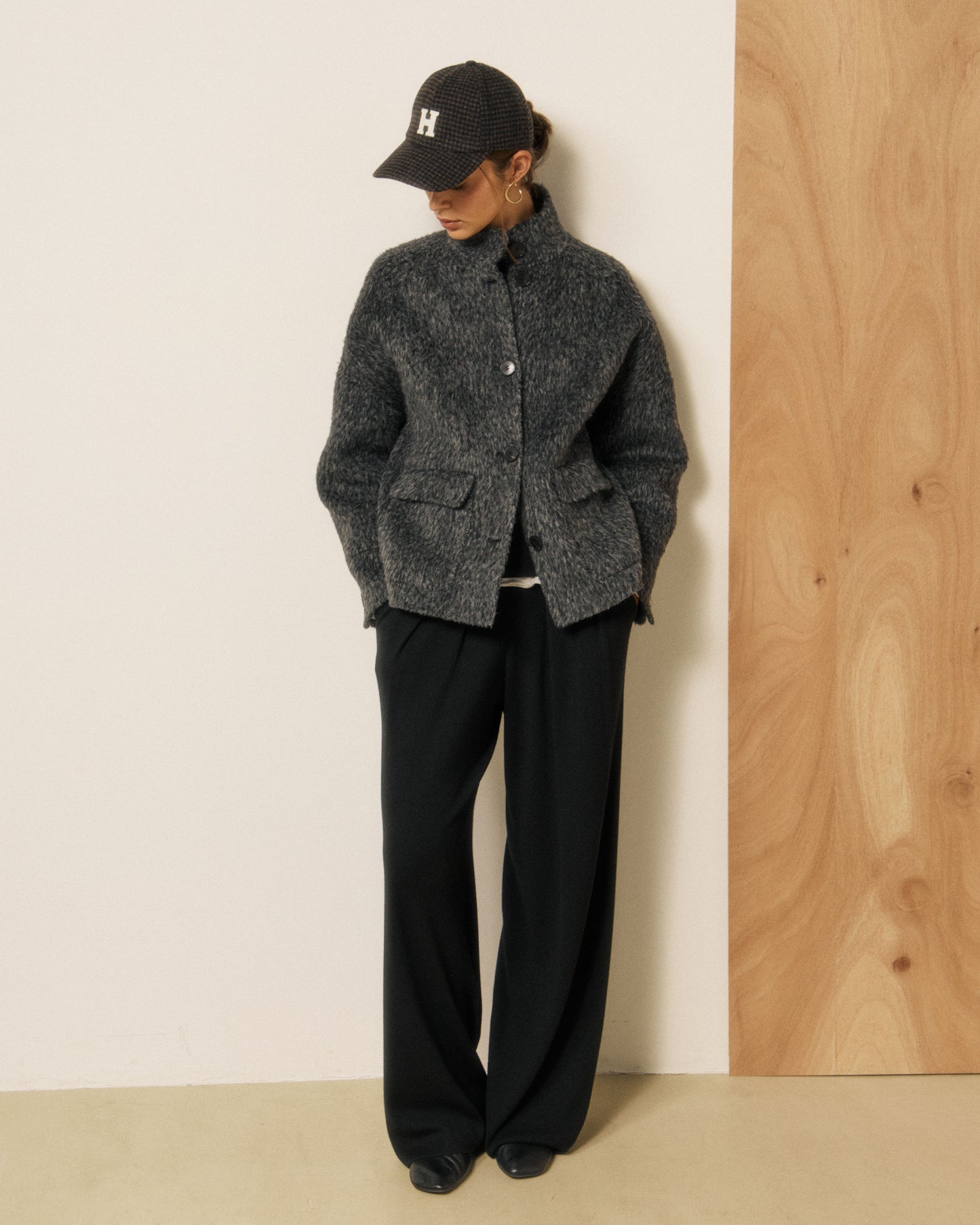 Casquette Femme en Flanelle de laine Pied-de-poule Marron & Noir H