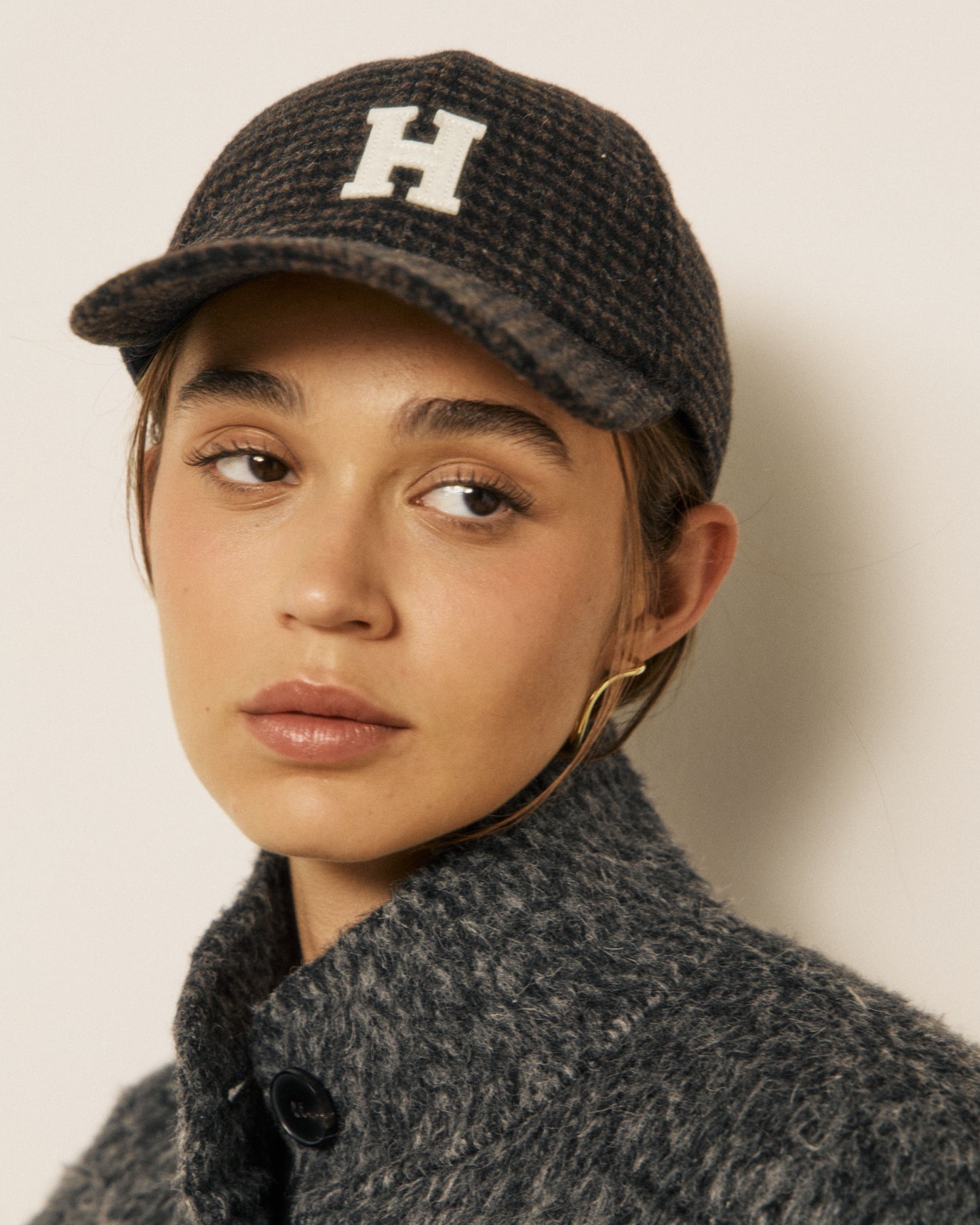 Casquette Femme en Flanelle de laine Pied-de-poule Marron & Noir H