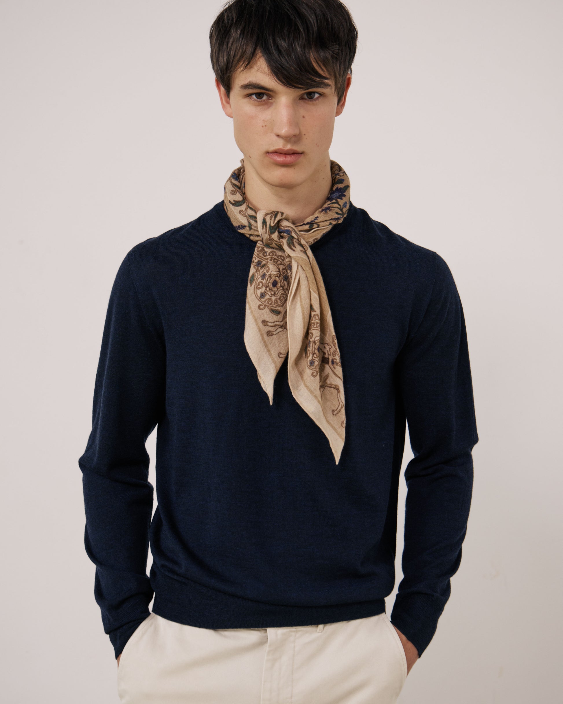 Echarpe Homme en Laine Beige Bandana