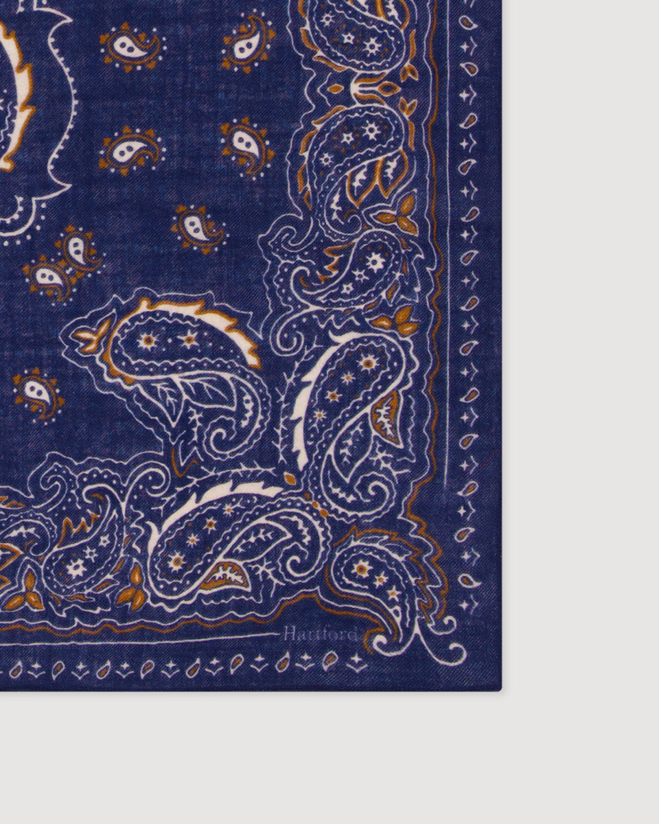 Echarpe Homme en Laine imprimée Paisley Bleu Marine Bandana - Image 3
