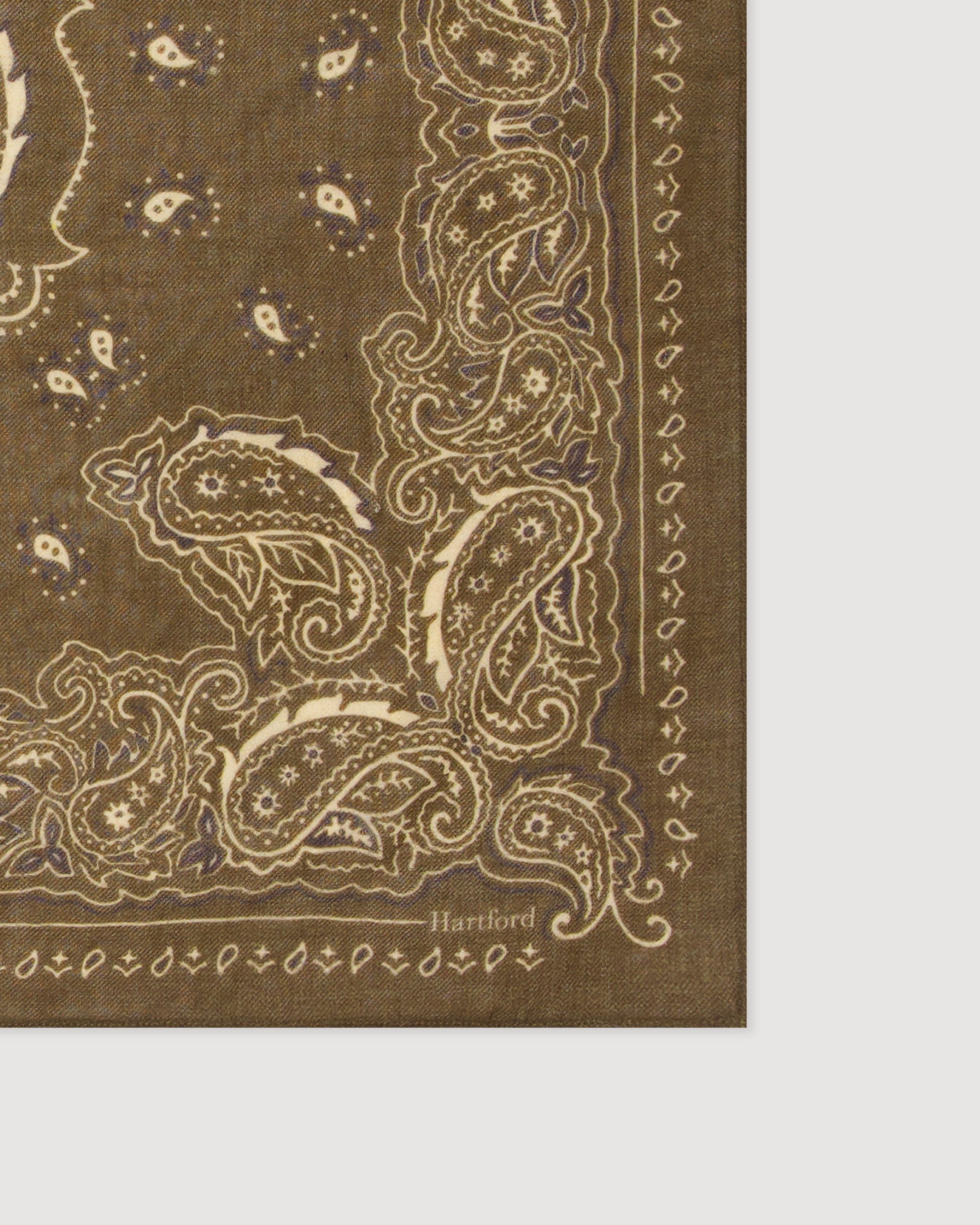 Echarpe Homme en Laine imprimée Paisley Vert Militaire Bandana